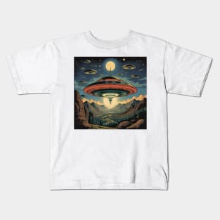 Flying Saucers Over The Mountains Kids T-Shirt